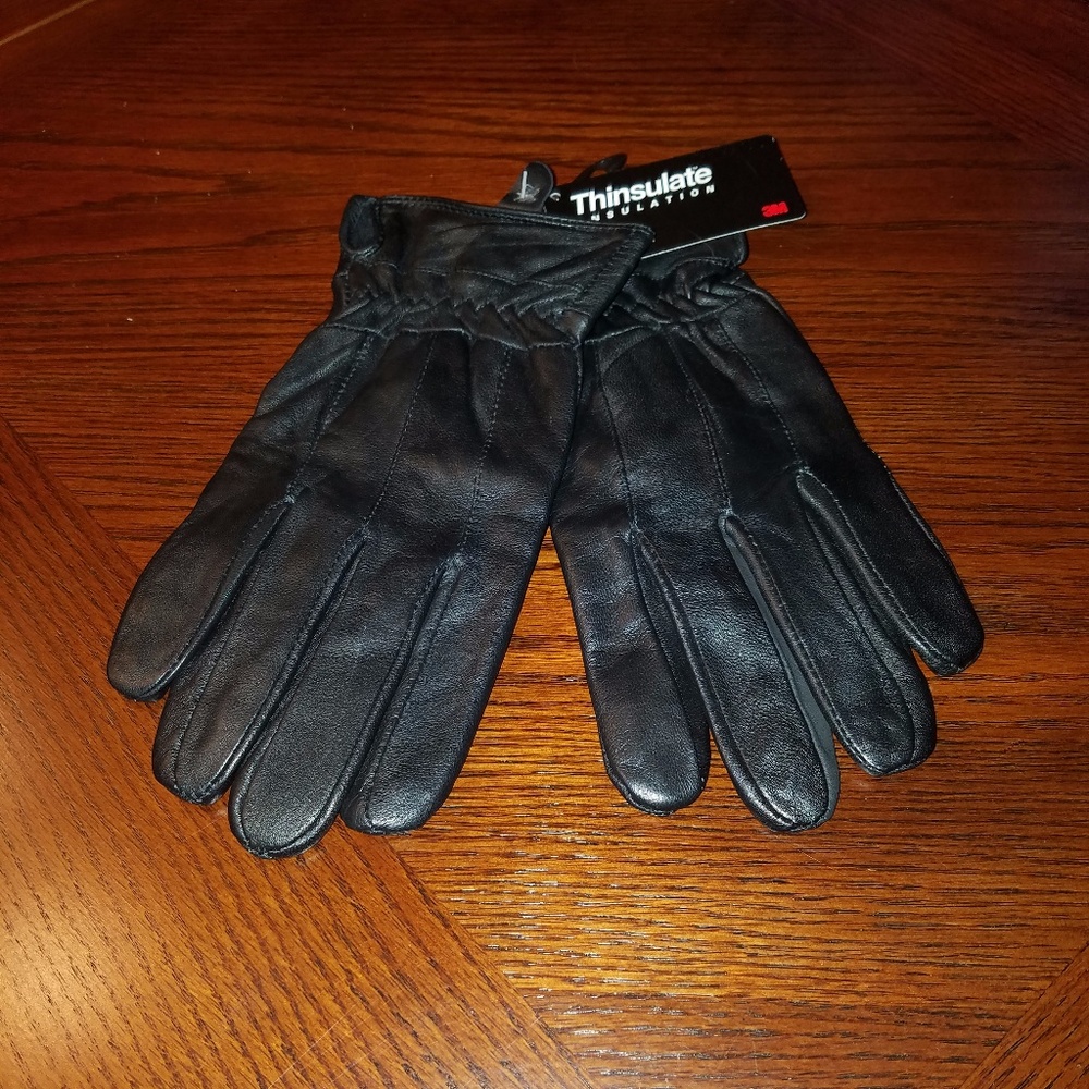 Womens Black Leather Thinsulate Gloves - NWT - New